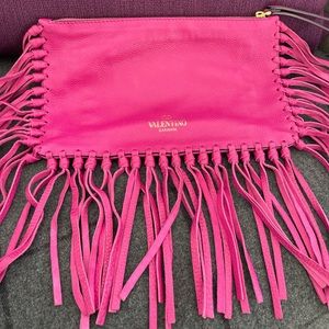 Valentino Large Magenta Fringe Clutch